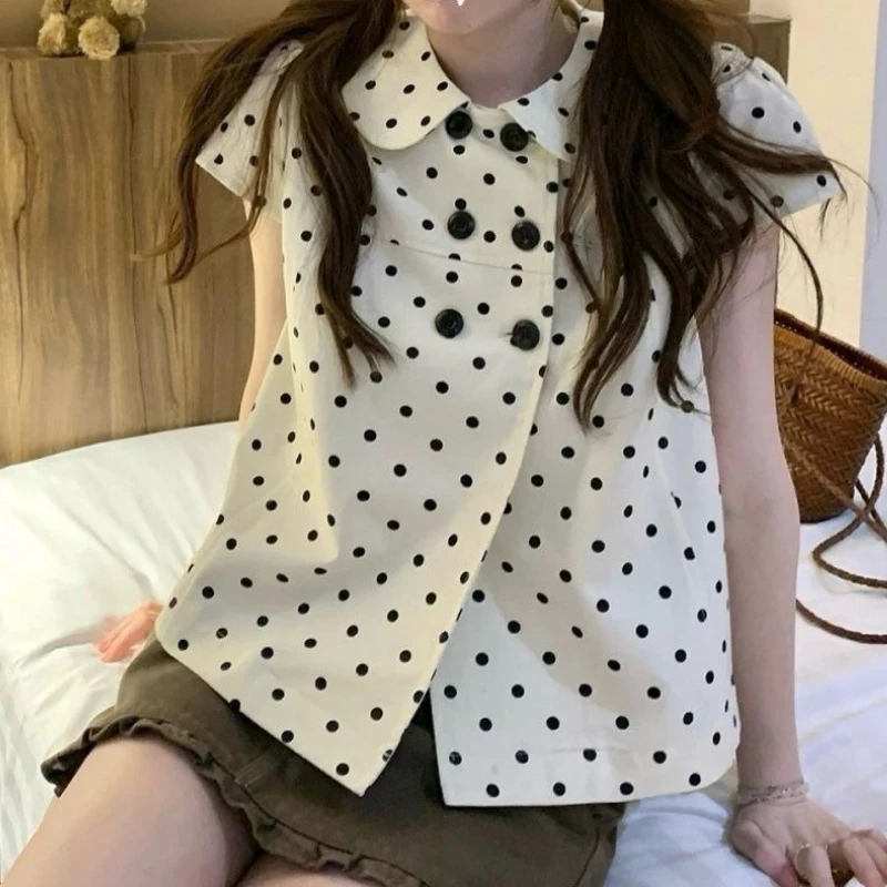 2000s Harajuku Vintage Kawaii Short Sleeve T Shirts Y2k Summer French Sweet Polka Dot Tees Women Japan Style Lolita Blouses Chic 4
