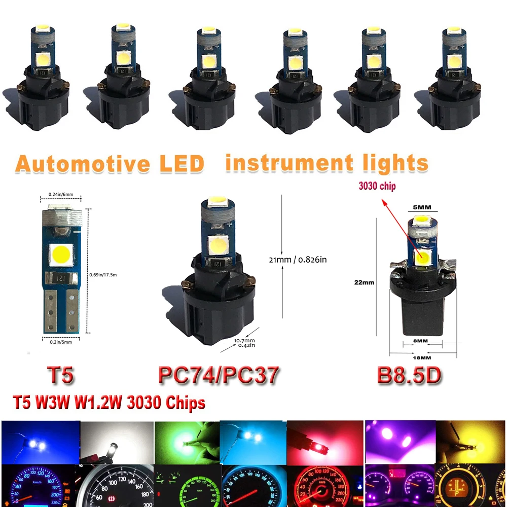 20pcs T5 LED Bulbs PC74 PC37  B8.5 LED Bulb for Auto Car Dashboard Dash Instrument Panel Gauge Cluster Indicator Lights Lamp red