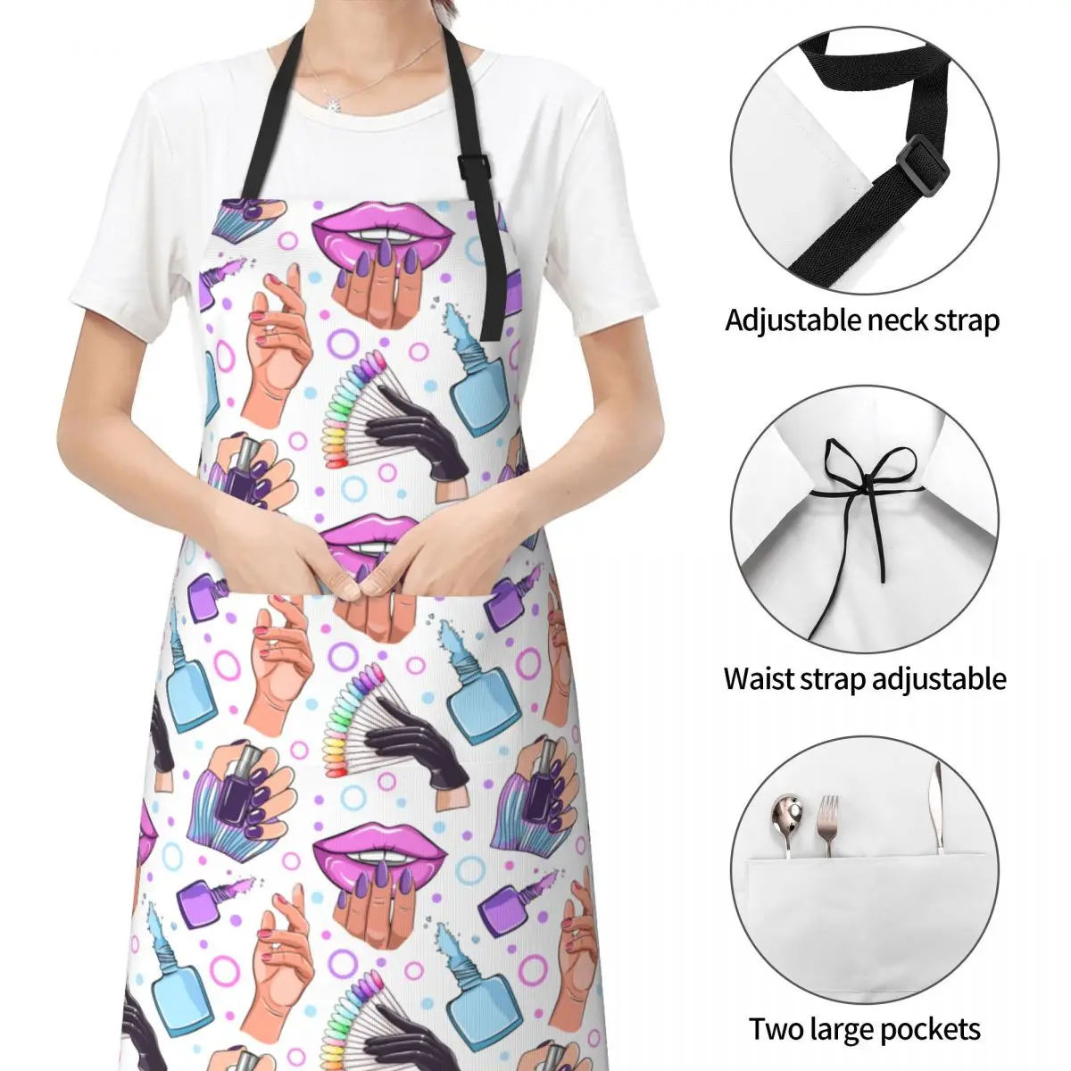 Nails And Manicure Accessories Apron with 2 Pockets Adjustable Tie Nail Tech Manicurist Cooking Kitchen Apron for Women