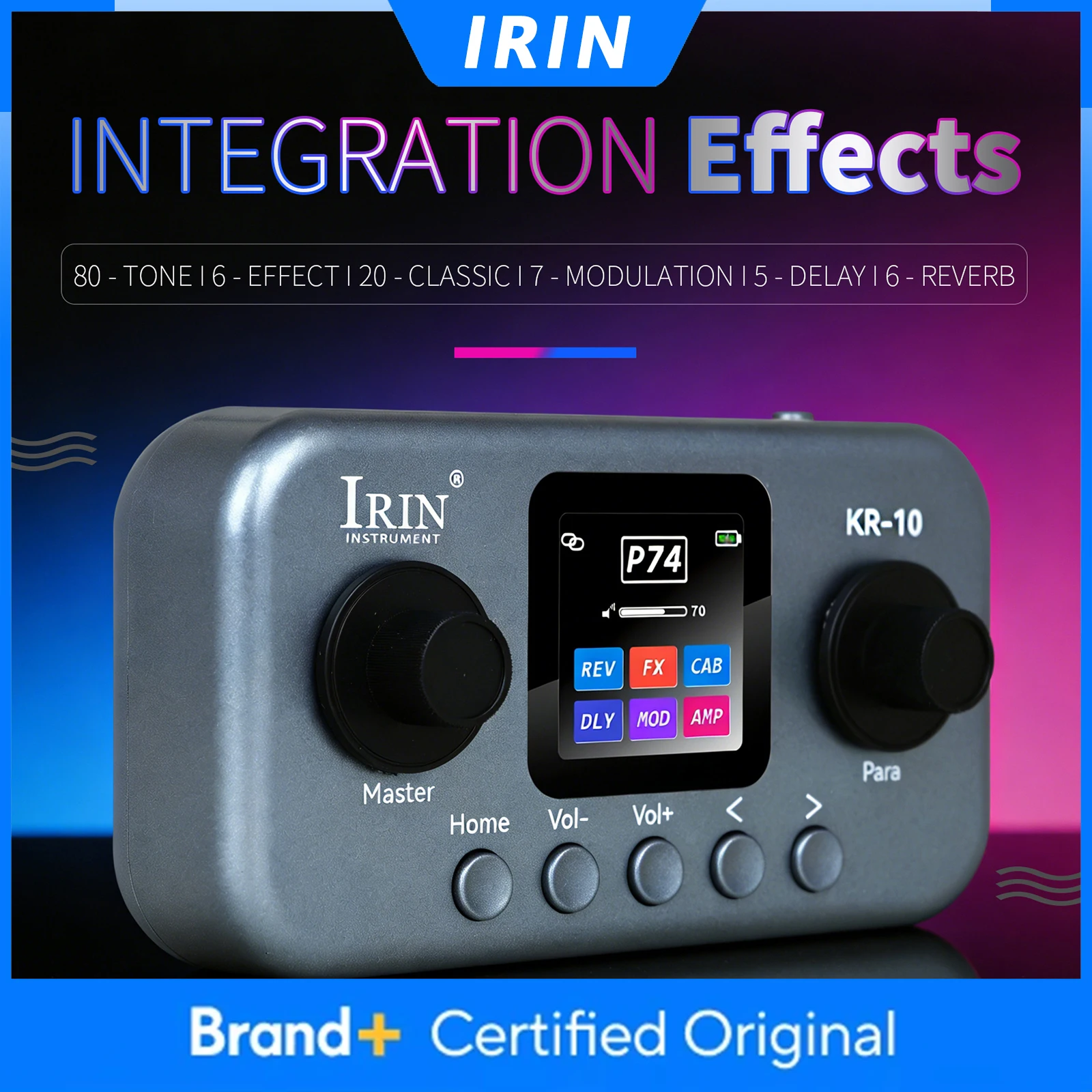 

IRIN KR-10 Guitar Multi-Effects Pedal Processor Bank Mode 80 Presets 6 Effect Modules 20AMP MIDI Controller Rechargeable Pedal