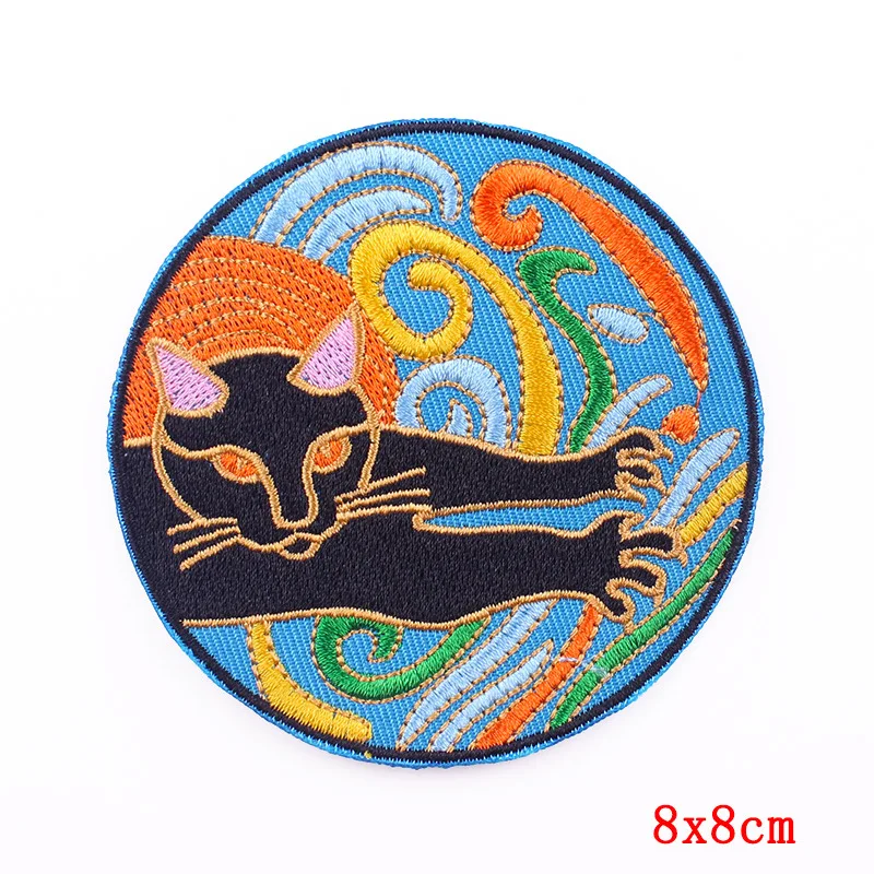 Cartoon Art Embroidery Patches Rainbow Cat Iron on Cloth Stickers Chest Shoulder Badges Clothes Bag Hat Personalized Accessories