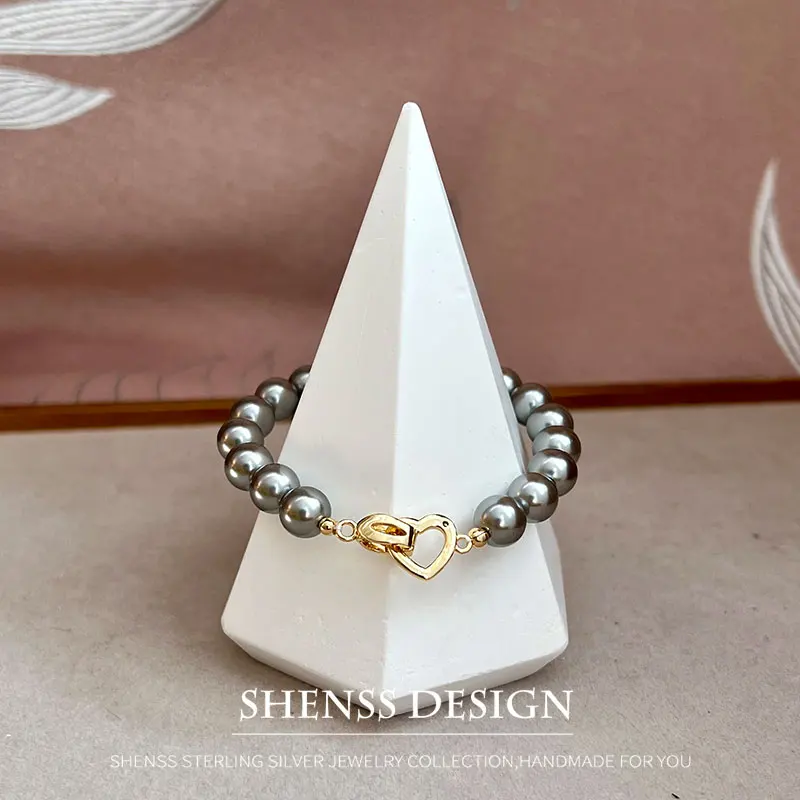 Elegant Light Gray mitation Pearl Copper Plated 14k Gold Bracelet Classic Temperament Jewelry For Women Length 15cm-19cm