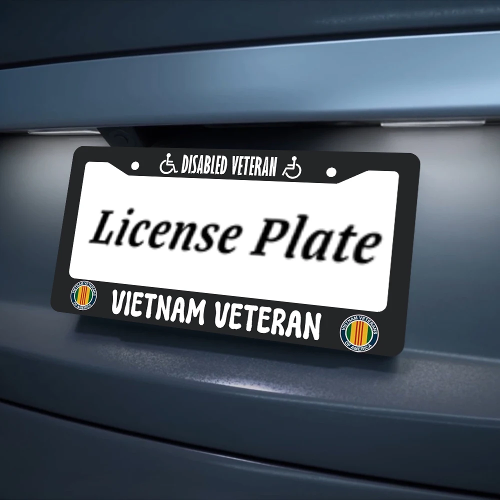 إطارات لوحة الترخيص أبيض وأسود يغطي لوحة الترخيص المعاقين فيتنام المخضرم العالمي الألومنيوم ملحقات السيارة #5