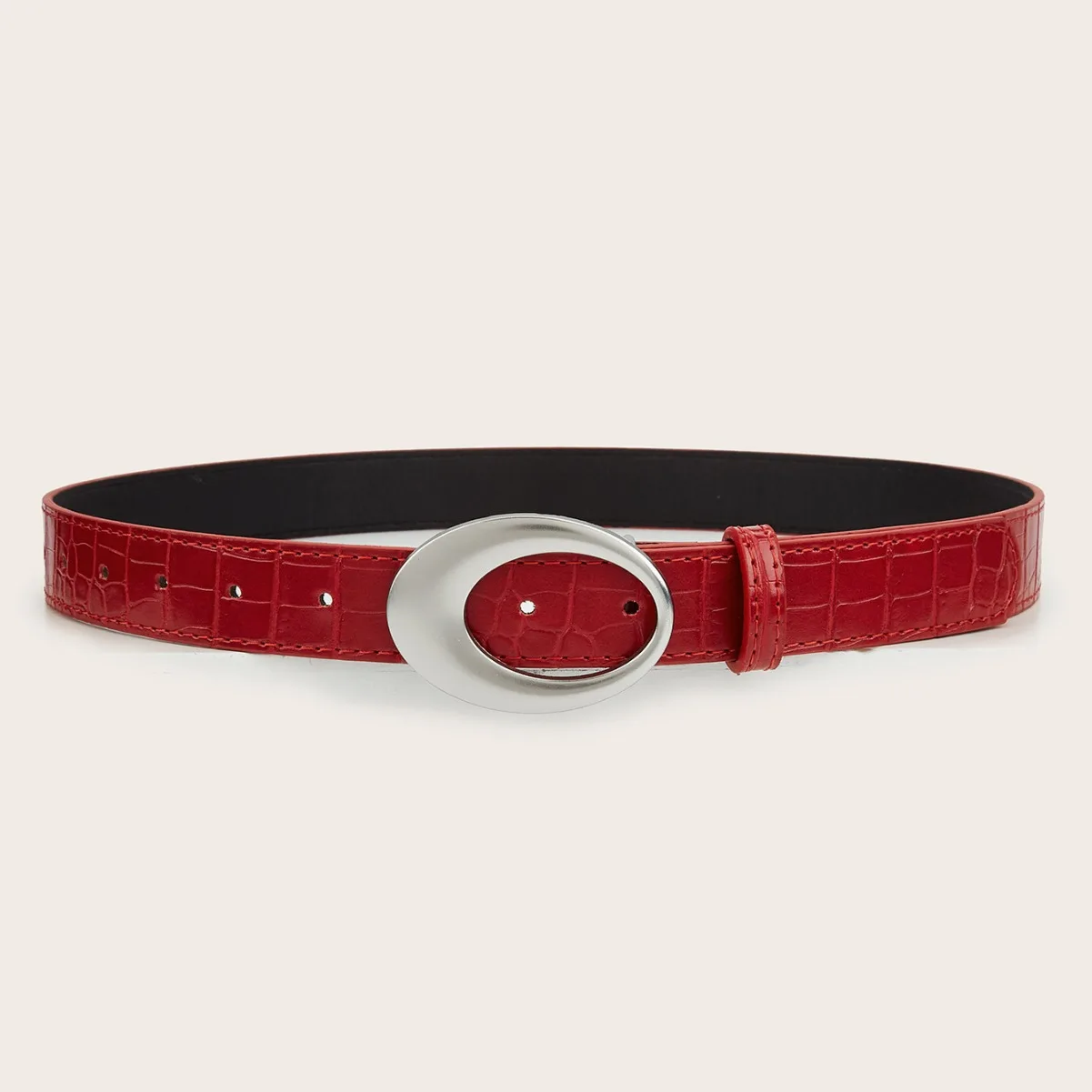 Retro Ethnic Style Oval Printed Black Red Belt For Women New In Versatile Belt With Jeans Belt Decoration