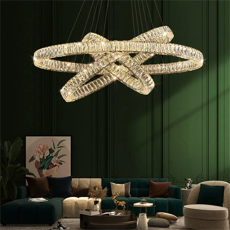 AFRA European Pendant Lamp Luxury Crystal Round Rings LED Fixtures Decorative Chandelier For Dinning Room Bedroom