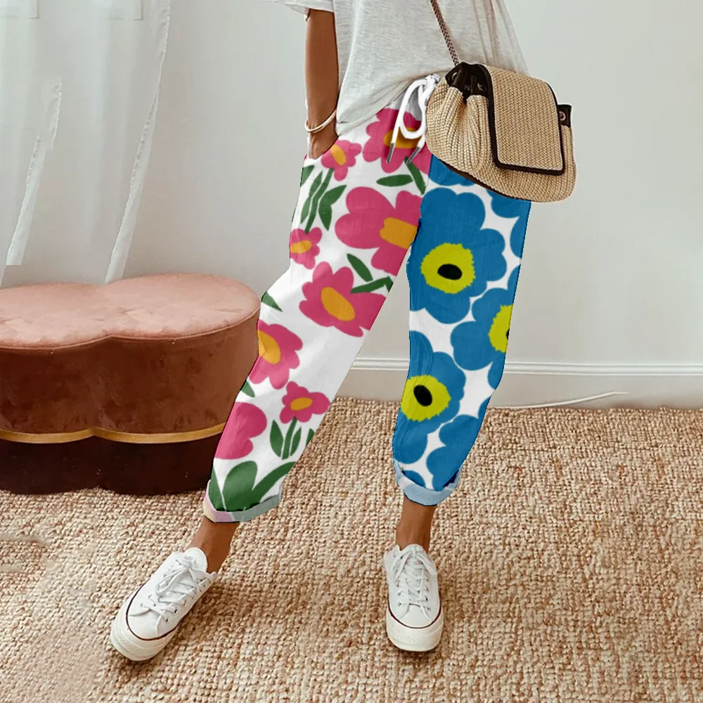 Summer Pants Floral Fashion Women Casual Elastic Waist Harem Pants Loose Office Trousers Streetwear Y2k Clothes Pantalones