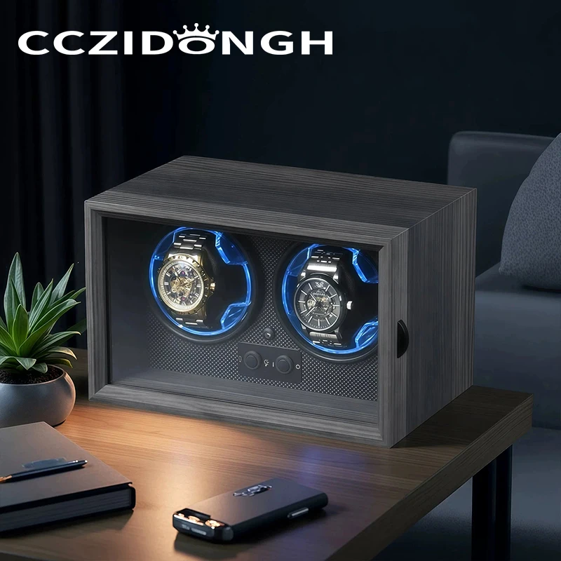 CCZIDONGH Wood Automatic Watch Winder 2 4 Slot Watch Case With Mabuchi Motor Watch Cabinet LED Light Clock Storage Watch Box