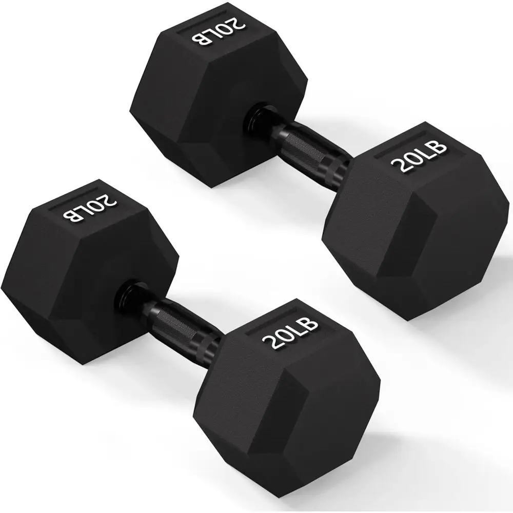 

Rubber Coated Hex Dumbbells with Non-Slip Metal Grips for Home Gym, Available in Various Sizes