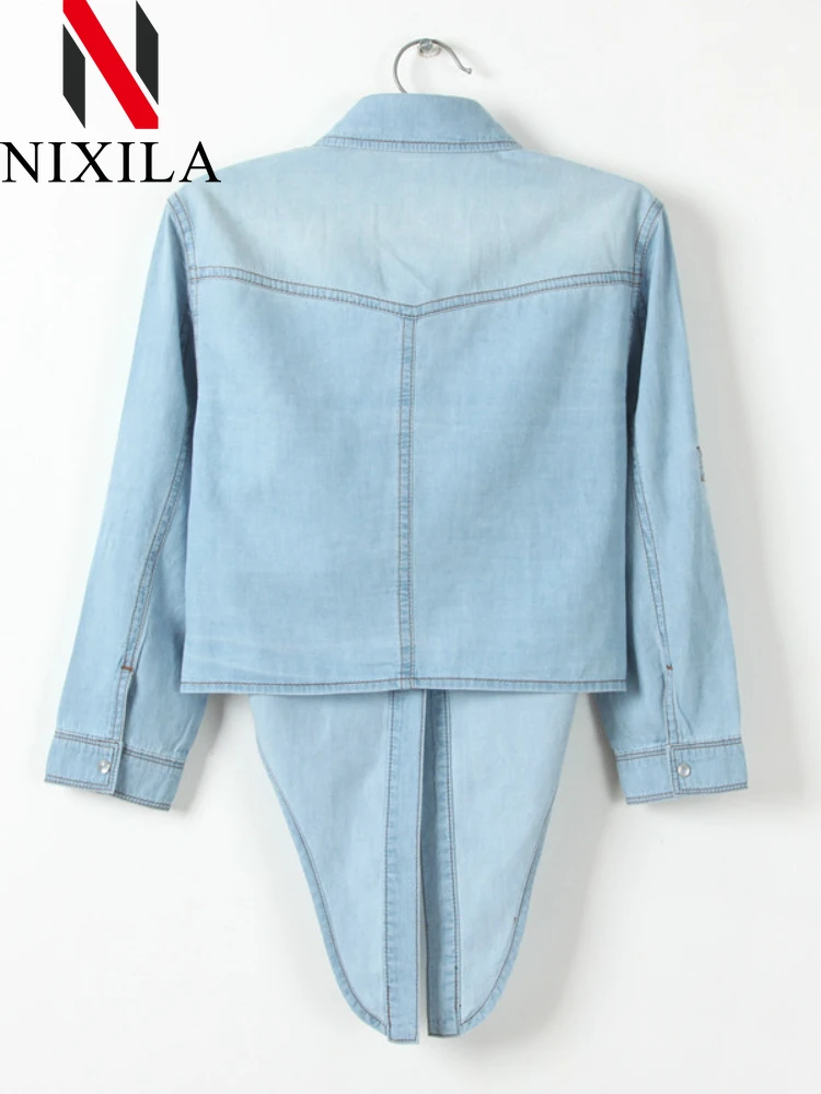 Spring Autumn Jean Jacket for Women Korean Fashion Denim Coats Elegant Sexy Long Sleeved Tops Retro Cardigan for Female Clothing