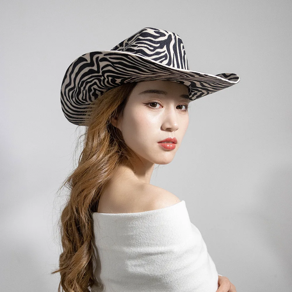 M/L Größe Leopardenmuster 100% Wolle Fedora-Hüte für Herren und Damen Party Western Cowboy Aufwärtsgerichtete Krempe Jazz-Hut Panama Sombrero Chapeau – Detail 7