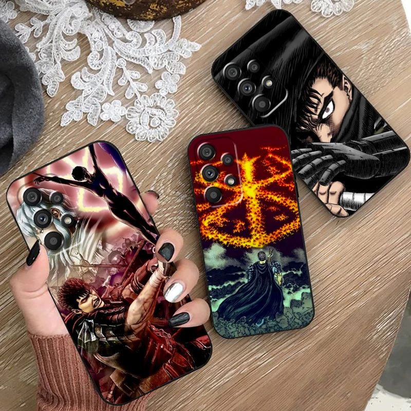 B-Berserk Cool Cartoon Boys For Samsung Note 20 10 Ultra Plus A31 A14 A12 A70 A34 A25 A04 A05 A15 A24 5G Black TPU Phone Case