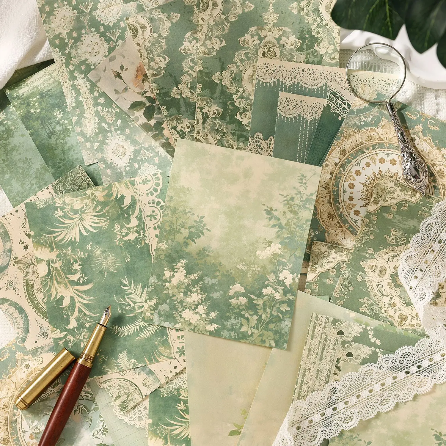 Vintage Lace Flower Character Border Landscape Material Package Creative DIY Junk Journal Collage Scrapbooking Stationery