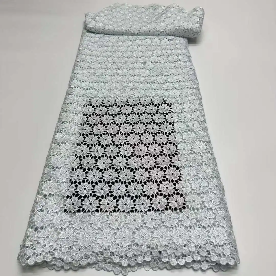 African Nigerian Water Soluble Lace Fabric High Quality Pure Color Guipure Fabric Cord Lace Material for Dress Sewing AH0268