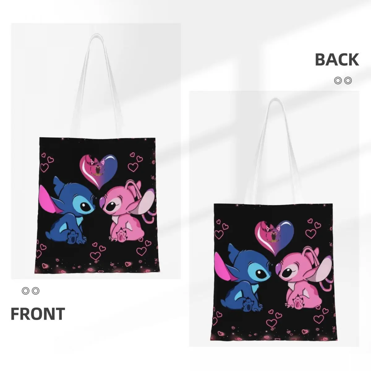 Custom Recycling Lilo Stitch Cartoon Anime Manga Shopping Bag Women Canvas Shoulder Tote Bag Durable Grocery Shopper Bags