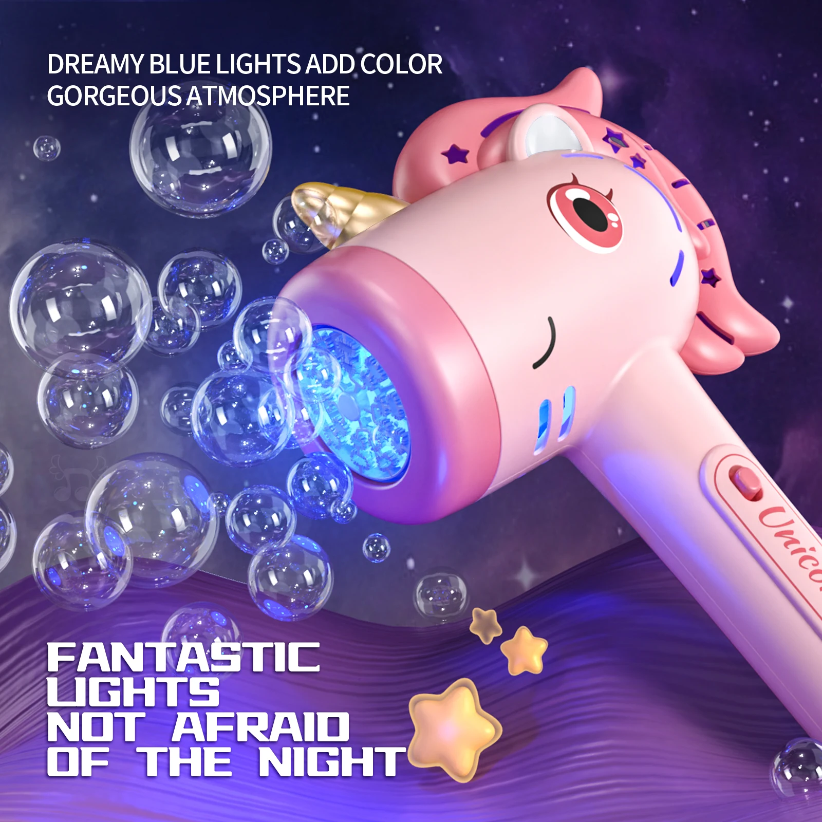Automatyczna maszyna do baniek mydlanych Jednorożec Fantasy LED Lights Zabawka baniek mydlanych na zewnątrz dla dzieci powyżej 3 lat Bez zawartości roztworu do baniek