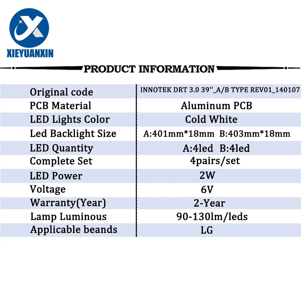 4pairs/set ledes backlight csík számára LIG innotek DRT 3.0 39 a++ B típusa 39LB 39LB561V 39LB570V 39LB580V 39LB650V 39LB5800 39LB5610