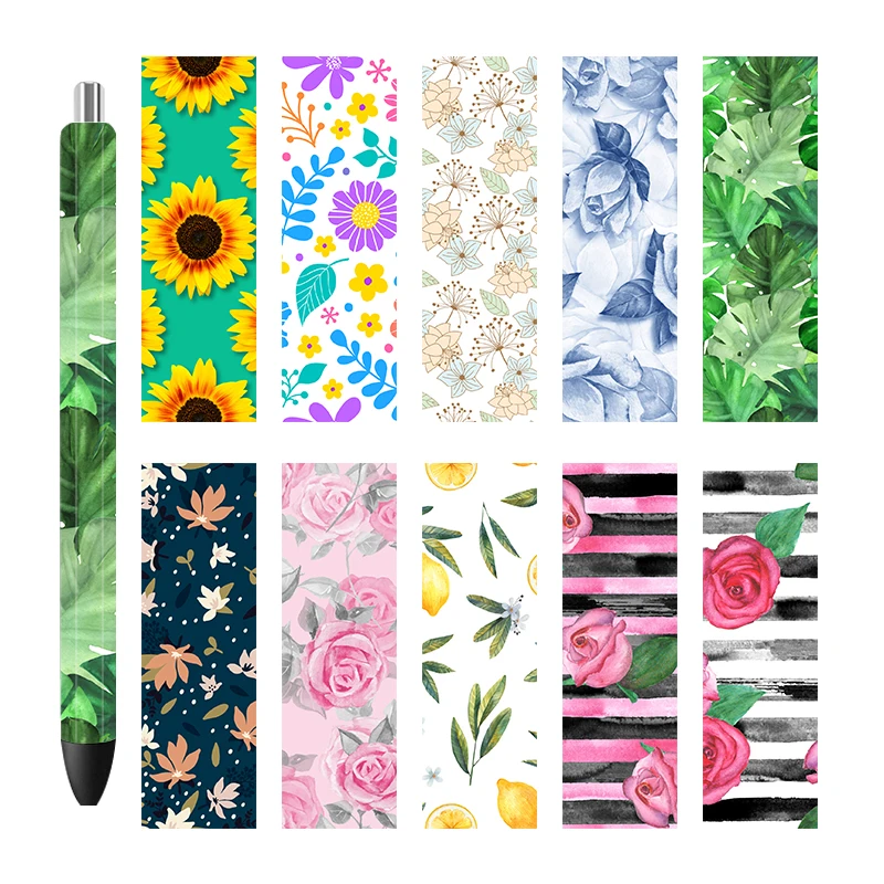 Flower Printed Transfers Stickers, 3D UV DTF, Pen Wraps, DIY Glass, Ceramic, Metal, Leather, 5Pcs, 4.75x1.5 Inch P5