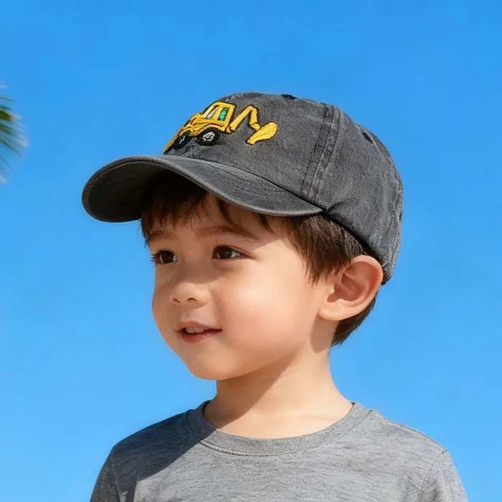 

Breathable Excavator Embroidered Peaked Cap Adjustable Cartoon Children Baseball Hat Washed Cotton Lightweight