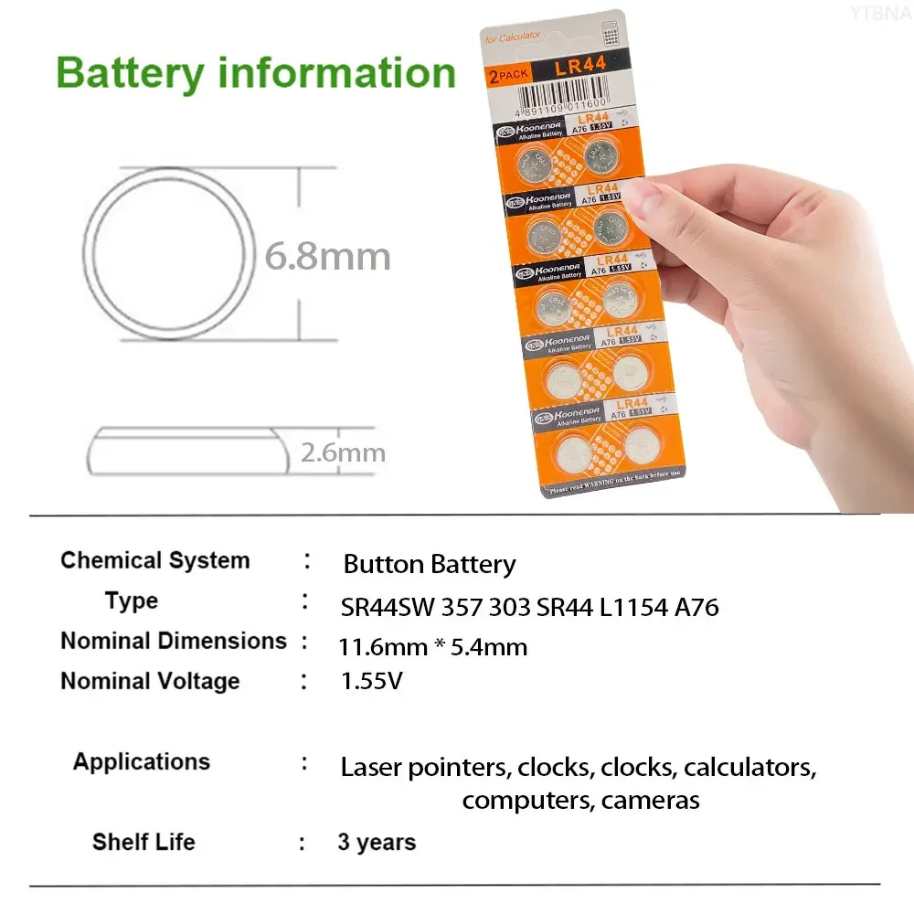 10-50PCS LR44 AG13 357 SR44 1.55V Button Battery LR44H,657A,675,303,SR1154,SR44W Alkaline Coin Watch Cell for Camera Calculator