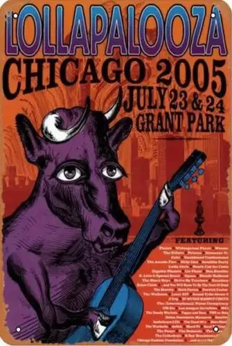 LOLLAPALOOZA музыкальный металлический жестяной знак музыка искусство Чикаго 2005 грандиозный парк развлечение настенное искусство