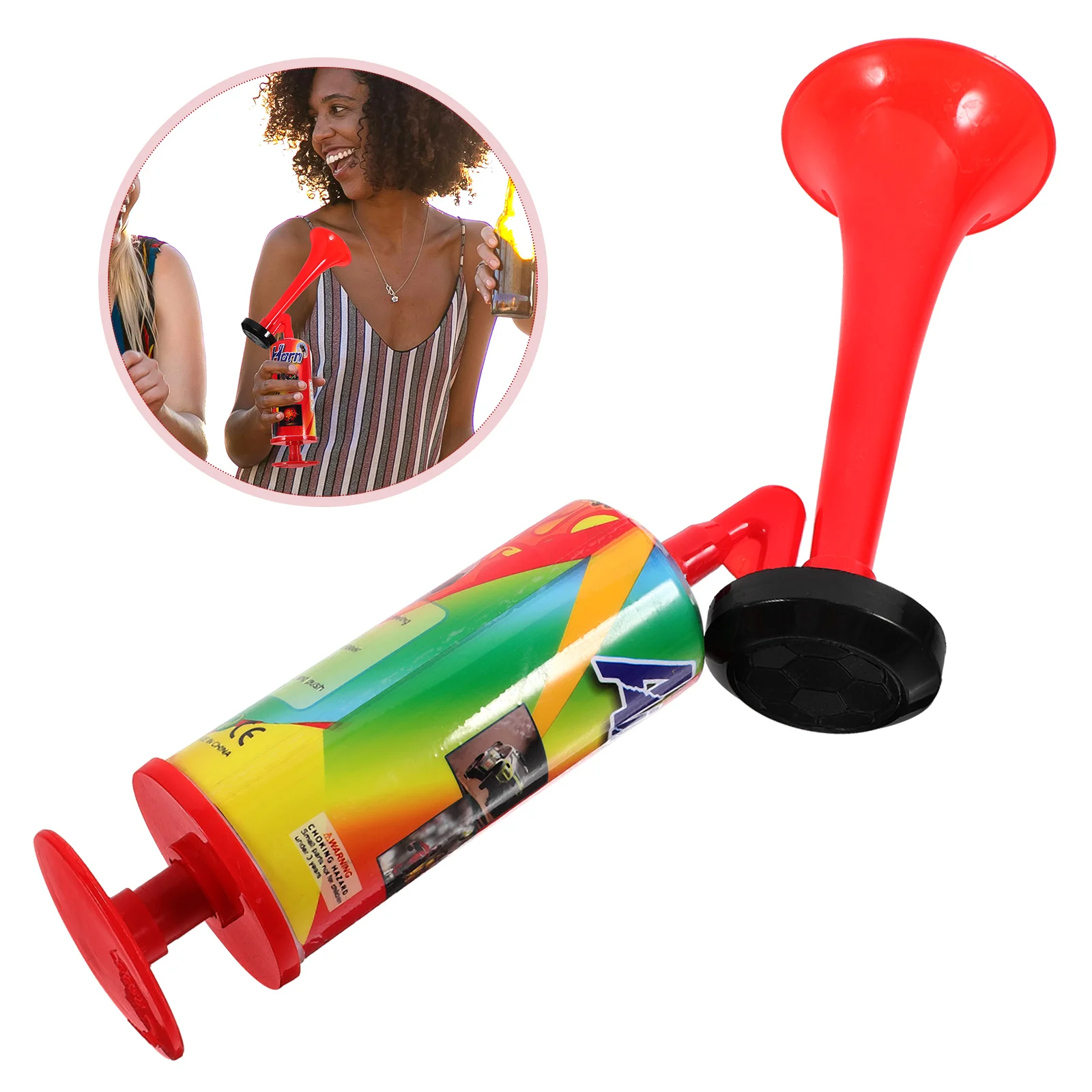 

Large Hand Held Air Horn Pump Operated Loud Noise Maker for Sports Events Parties Celebrations Safety Alert Never Needs Canister