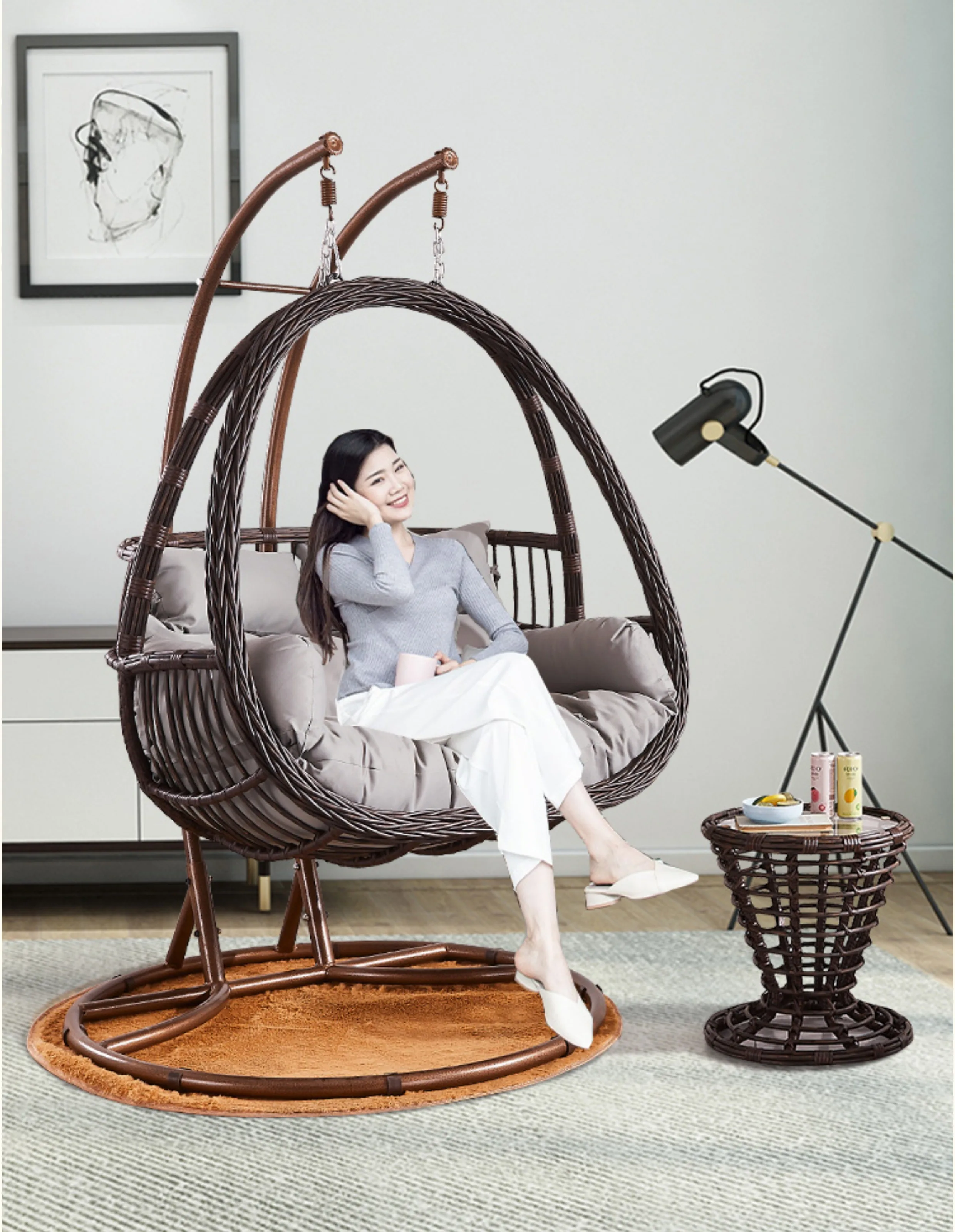 

Customizable Hanging Basket Rattan Chair Lazy Chair Rocking Chair Balcony Swing Cradle Courtyard Double Indoor Hammock Household