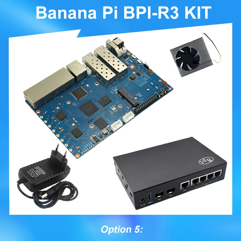 Banaan Pi BPI-R3 Kit Mediatek Mt7986 2Gb Ram 8G Emmc 5gbe Network Sfp 2.5gbe Openwrt Soft Router Board Met Behuizing Voeding