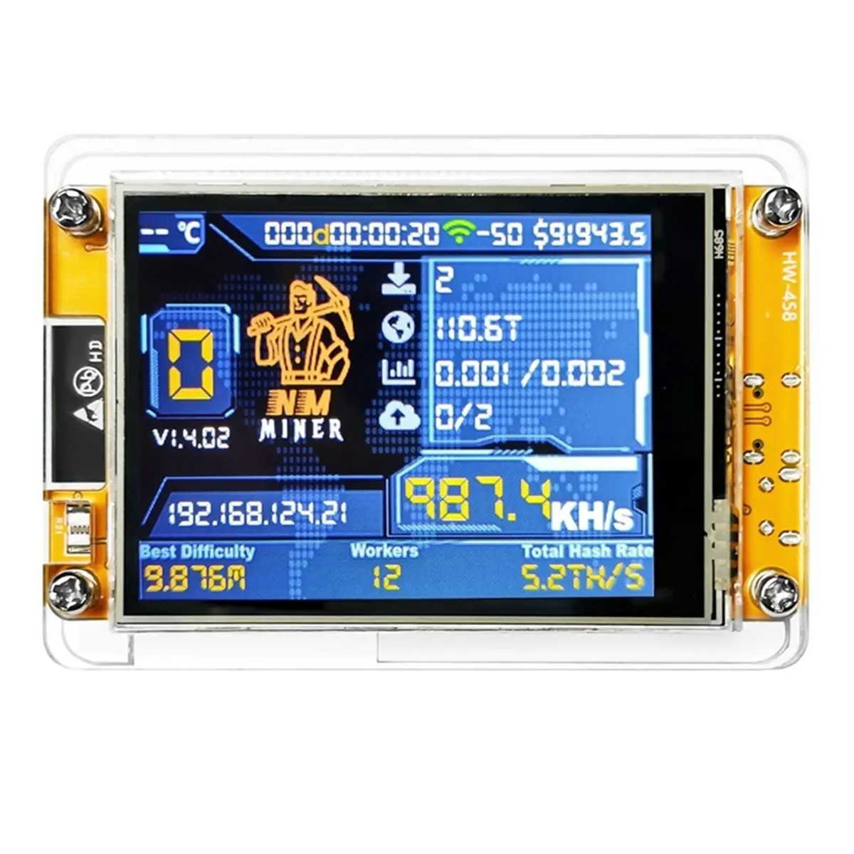 T384C Tools-4X 980KH/S +4 Slots Stand Upgraded Harshrate Bitcoin Crypto Solo Lottery Miner 2.8 Inch Smart Display