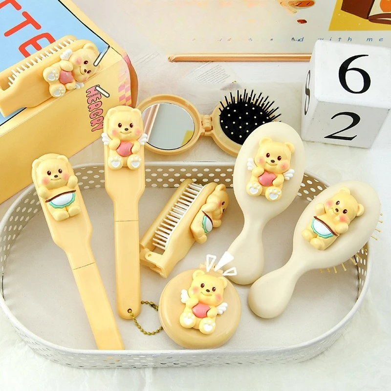 Portable Mini Hair Brush Air Cushion Comb Cute Teddy Bear Design Anti-Frizz Travel Size Gift for Girls Hot Comb Scalp Massager