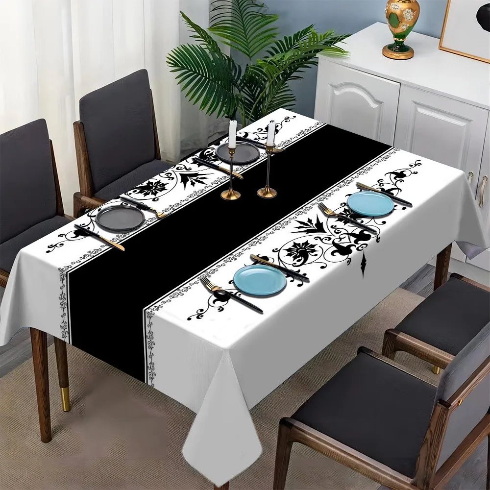 1pc Floral Patterned, Striped, Geometric Design Tablecloth, European Minimalist Rectangle Style, Suitable for Picnicszyc