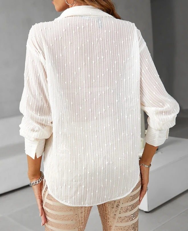 Woman Blouse Spring Fashion Swiss Dot Long Sleeve Buttoned Elegant Turn-Down Collar Plain Daily Shirt Top Y2K Clothes