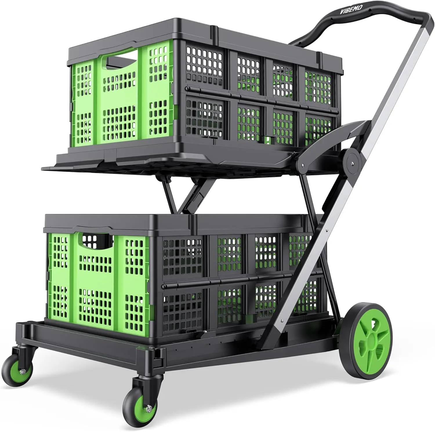 

Shopping Cart,200 lbs Multi Functional Collapsible Carts with 2 Storage Crates, Adjustable Folding Trolley