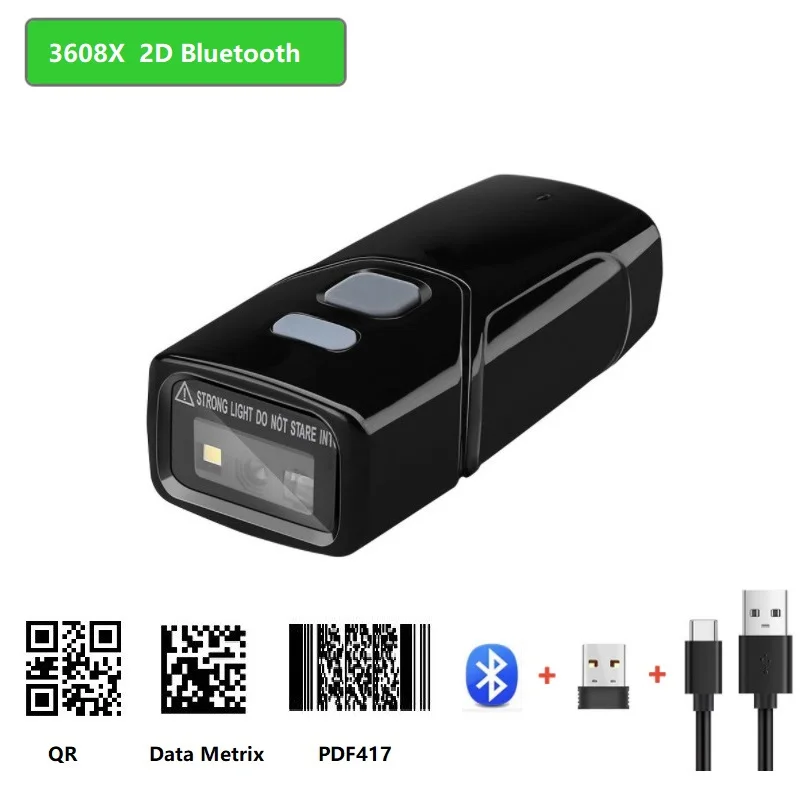 Techlogic Mini Bluetooth Wireless 3608X 1D 2D Barcode Scanner Pocket QR Bar Code Reader PDF417 Data Metrix 3608H 1D Scanner