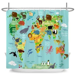 Cartoon Shower Curtain Animal Map Shower Curtains Baby Waterproof Polyester Fabric for Bathtub Bath Room Decor with Hooks