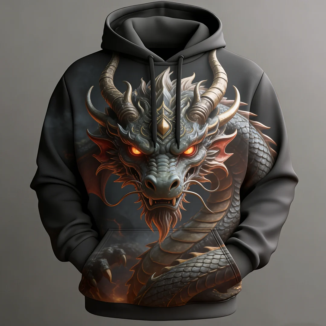 

2026 Fashion 3D Dragon Printed Hoodies Trend Vintage Clothes For Men Autumn Winter Casual Sweatshirt Street Hip Hop Y2k Clothing