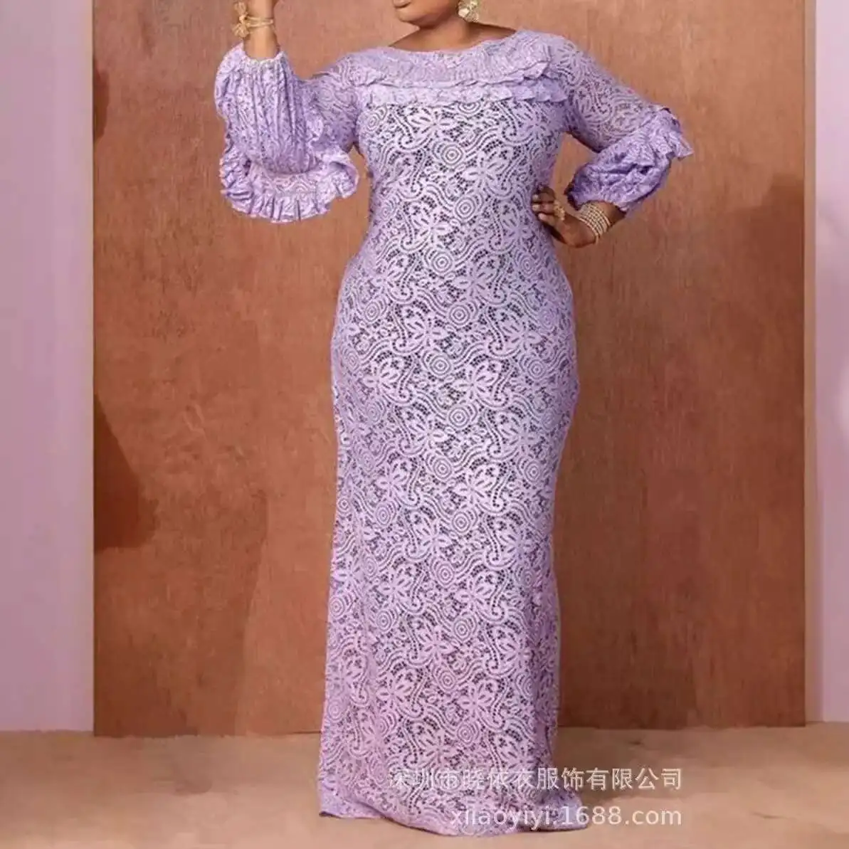 

High end plus size women's water-soluble lace embroidered slim fit dress, long skirt