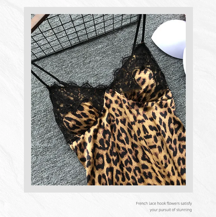 Sexy Leopardenmuster-Schlafanzug, Damen-Cami-Top und Shorts, Pyjama-Set mit Spitzenbesatz, Loungewear, trendiger Tierdruck-Pyjama, neues heißes Geschenk – Detail 4