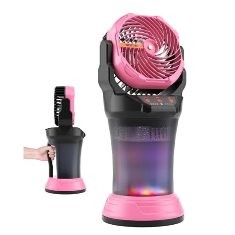 

Portable misting fan for outdoor use: ABS plastic, black, 2L water tank, 4-speed cooling with spray modes, RGB lights, large ba