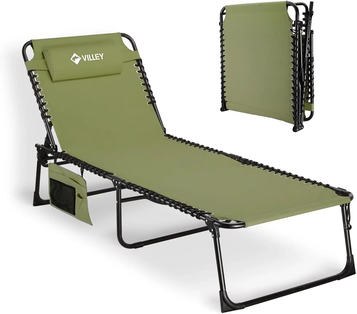 

Oversize Chaise Lounge Outdoor, Heavy-Duty Folding Lounge Chair for Outside, Portable Trifold Beach Lounger with 5 Adjust