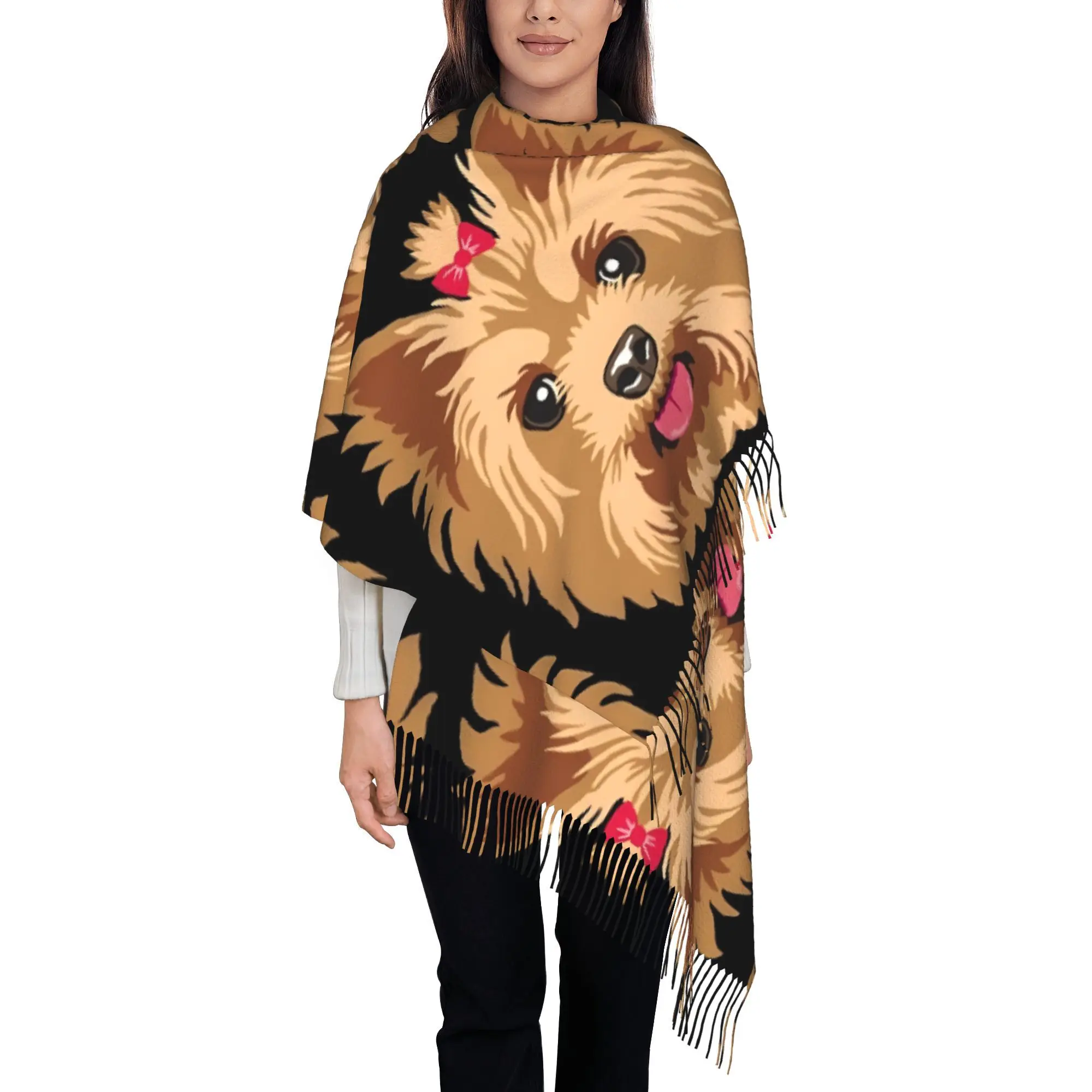 A Single Item Showcase, a Yorkie-Themed Scarf Created And Marketed by Michelle Phong, Cozy And Warm, Perfect for Fall, Winter