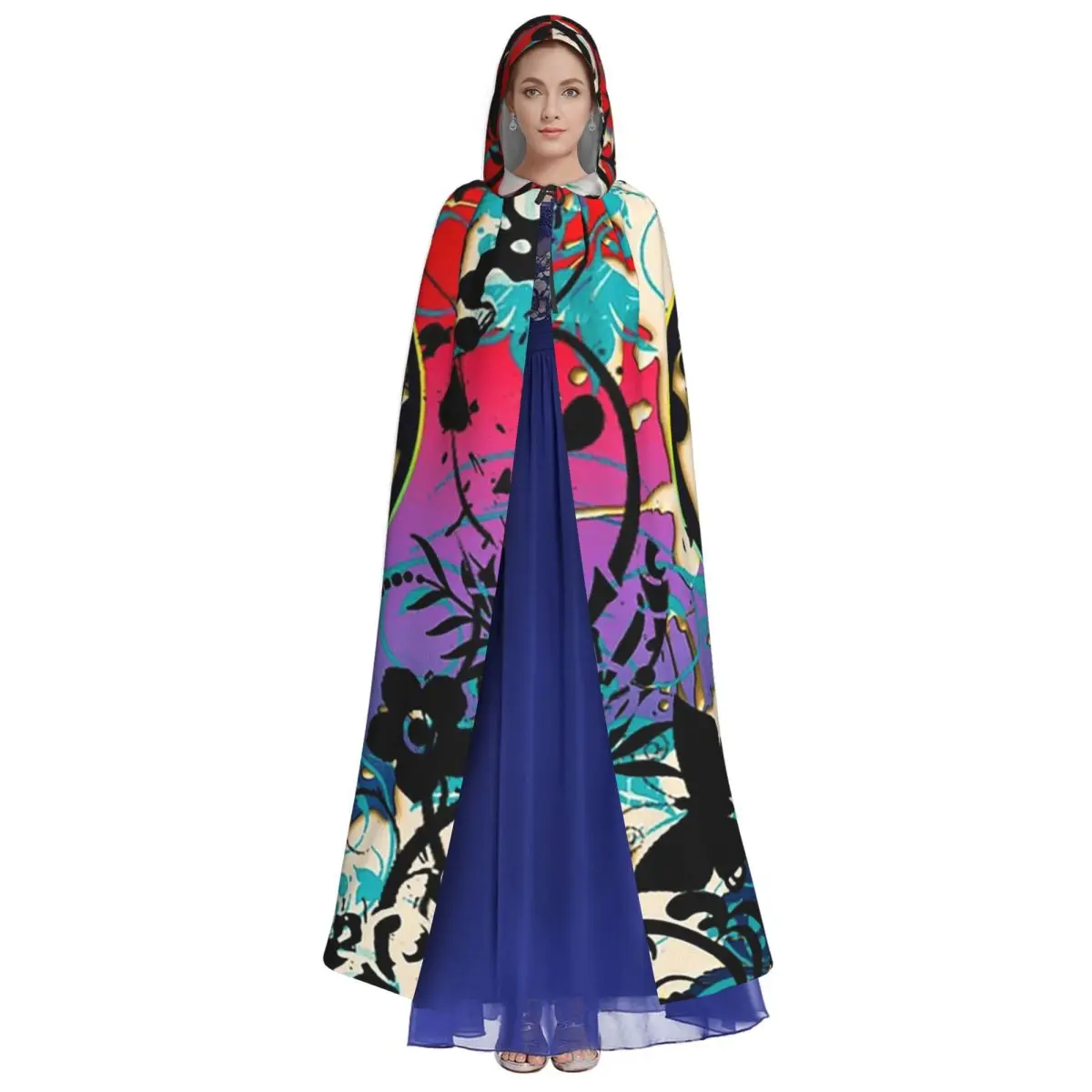 Crânio mexicano açúcar crânio dia dos mortos dias de los muertos longo com capuz manto bruxa traje medieval cosplay halloweenvampiro