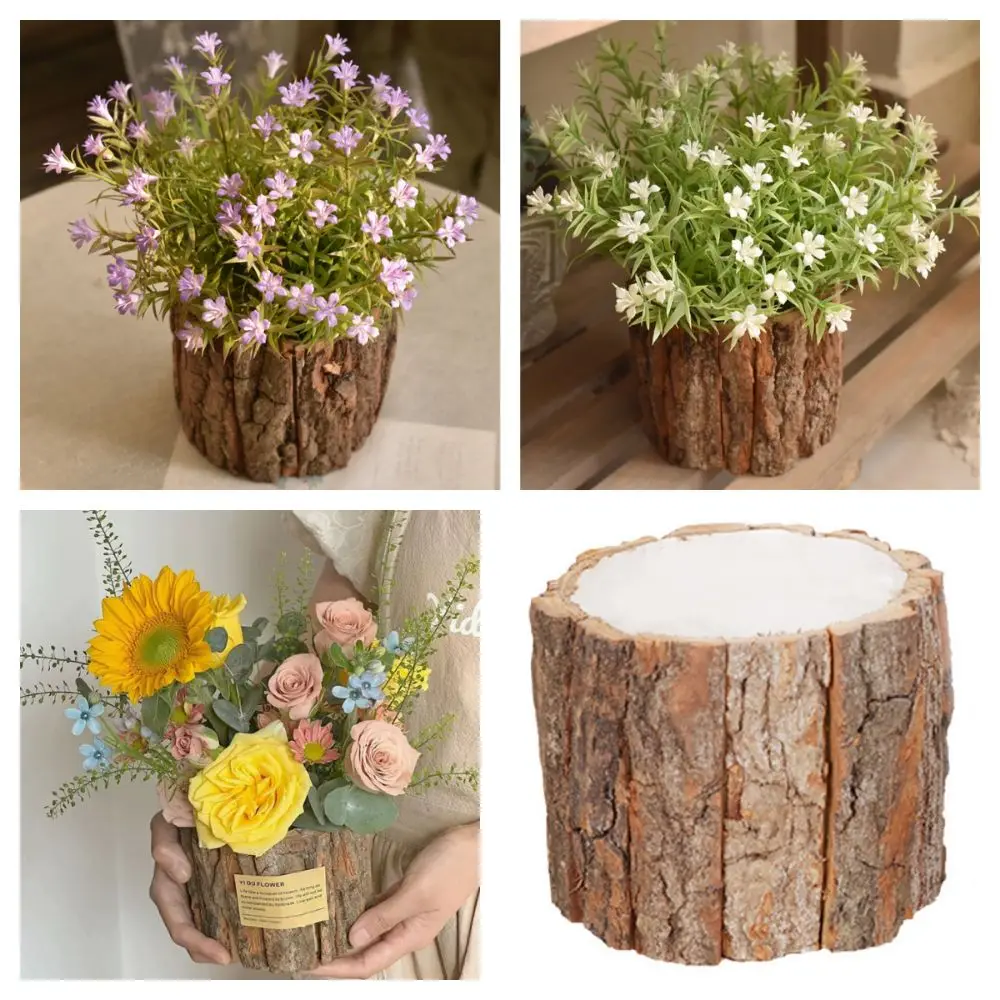 Creative Wooden Succulent Flowerpot Desktop Storage DIY Bark Flower Pot Gardening Pastoral Style Pen Container