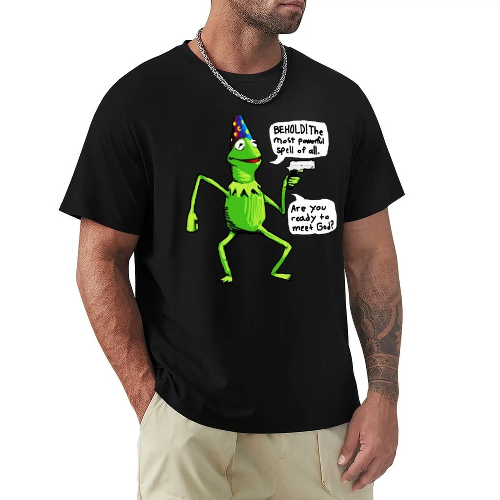 

Are You Ready To Meet God Kermit T-Shirt Novelty Print Casual Tee Shirt