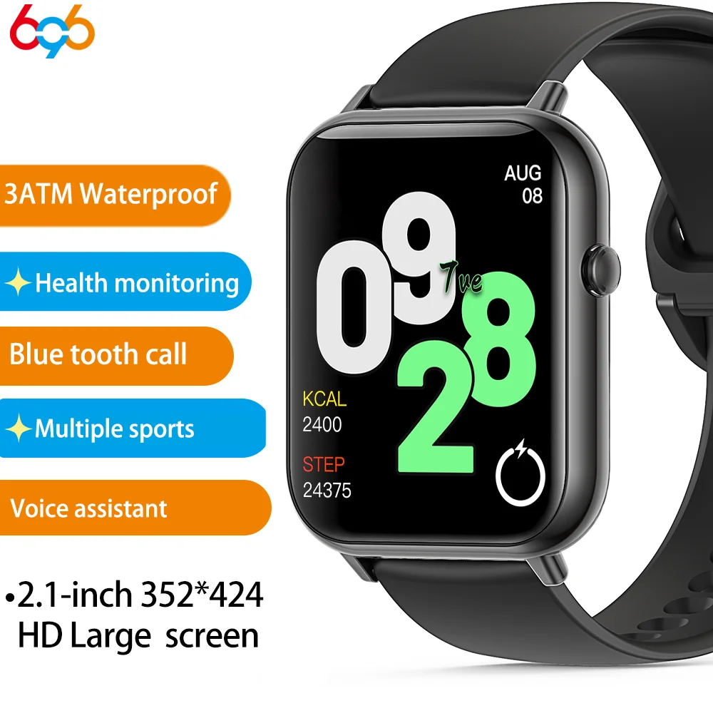 

Fashion Men Women 2.1" Sports Fitness Smart Watch Blue Tooth Call Information Reminder Heart Rate Health Waterproof Smartwatch