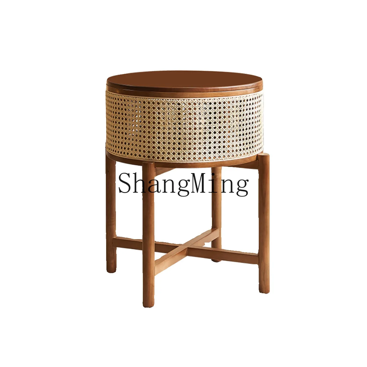 SM Wood Rattan Small Coffee Table Simple Solid Wood Rattan Corner Table Sofa Side Cabinet Creative Storage Small Table