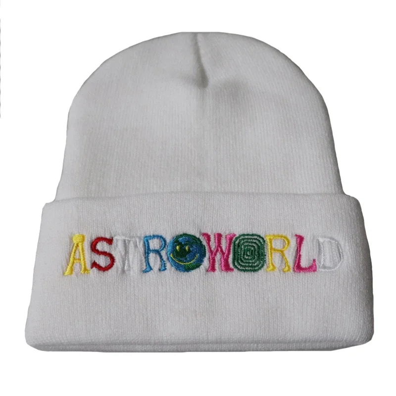 Trendy Men Women Knitted Hat Fashion Astroworld Pattern Embroidery Ski Warm Winter Beanie Skullies Cap