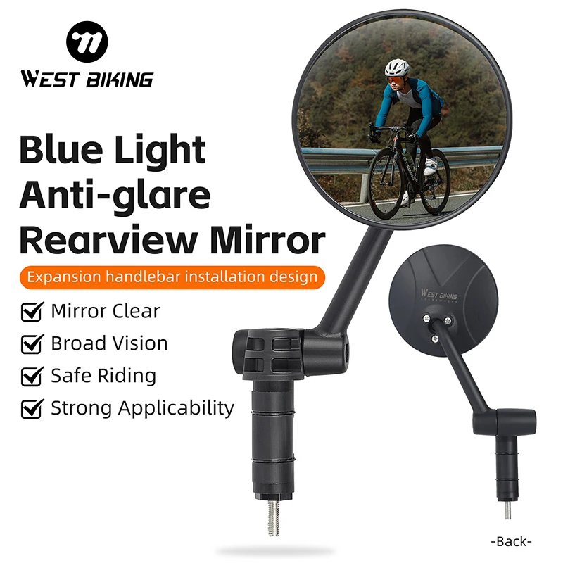 

WEST BIKING Anti-glare Rearview Mirror Blue Light Adjustable View Side MTB Bike Handle Bar End Mirror Safe Riding Accessories