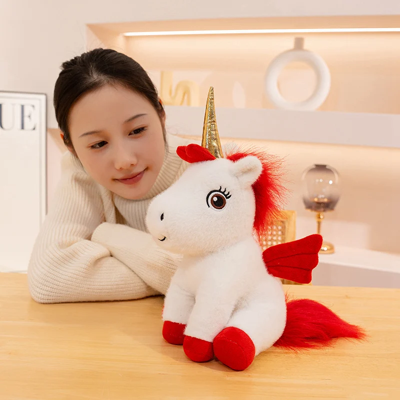35cm Uroczy Siedzący Jednorożec Pluszak Miękka Zabawka Różowy Niebieski Fioletowy Czerwony Fantastyczne Zwierzę Chiński Rok Maskotka Uspokajający Prezent