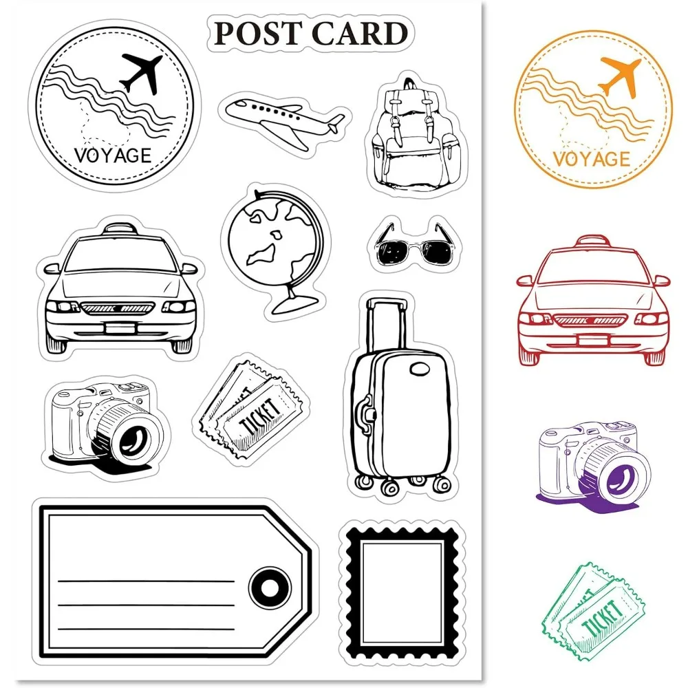 Travel Postage Clear Rubber Stamp Vintage Label Journey Frame Transparent Silicone Seal Stamp for Journaling Card Making