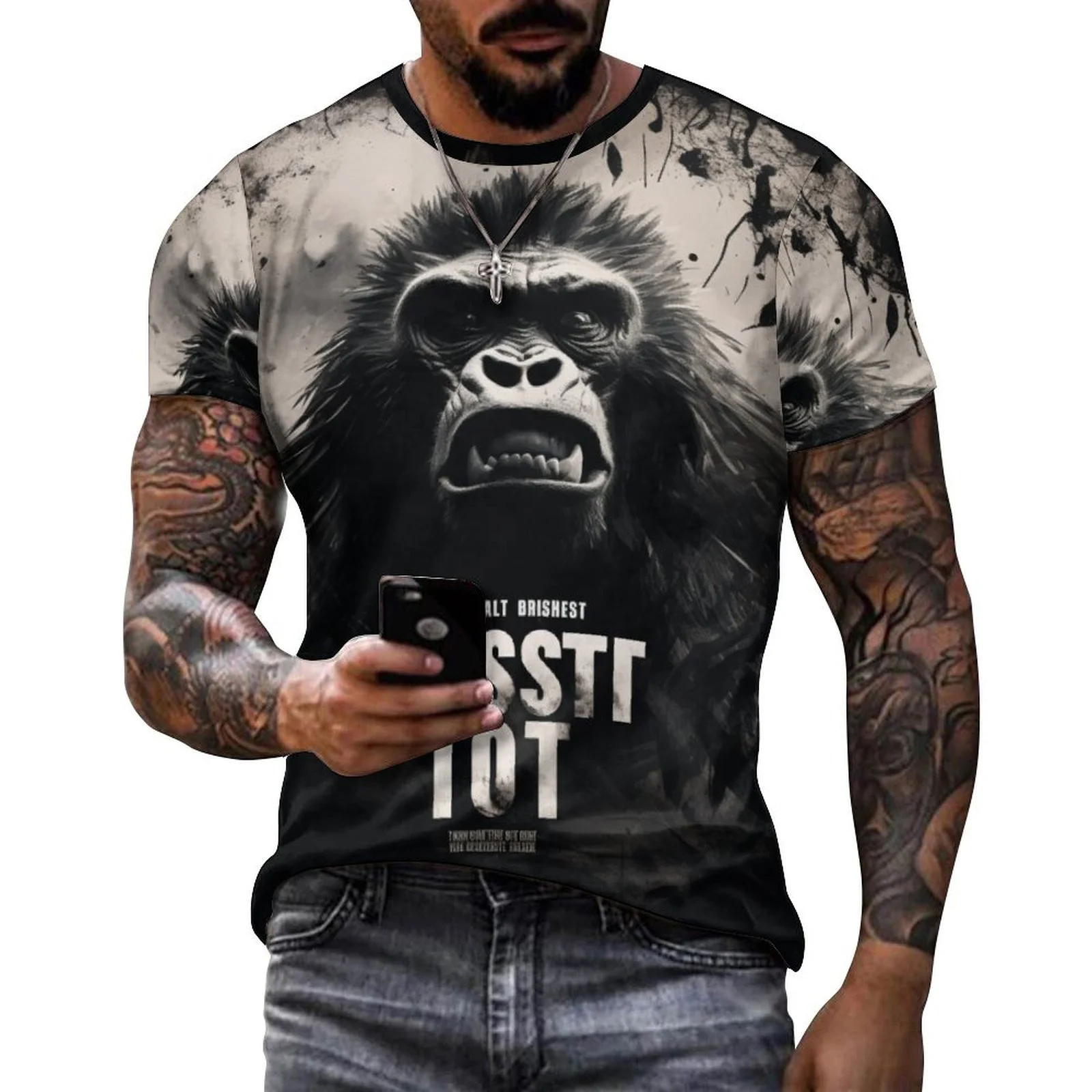 

2024 Men's 3D Graffiti Gorilla Pattern T-shirt, Casual Cool Micro Stretch Breathable T-shirt, Outdoor Summer Men's Wear